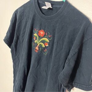 Tee with Embroidered Matyó folk art design inspired by Hungarian tradition